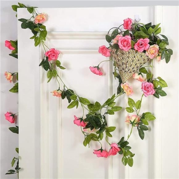 Artificial Rose Garland Vines Pink Flowers Hanging Silk Rose Vine for Wedding - Picture 2 of 6
